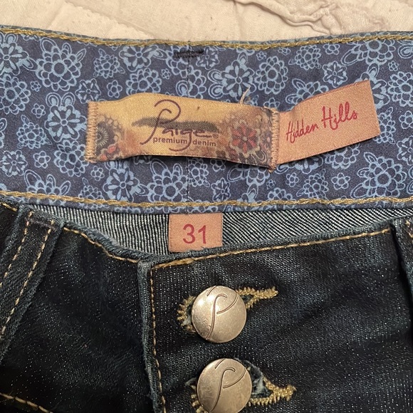 Paige Dark indigo 31 inch boot flare jeans . Excellent cond. 9 1/2 inseam 13 bck - Picture 4 of 6